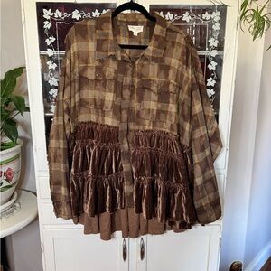Oli & Hali Tan and Brown Flannel and Velvet Shirt